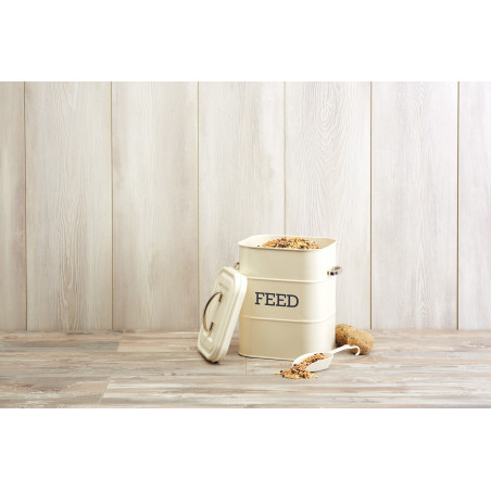 Living Nostalgia Antique Cream Feed Tin with Metal Scoop