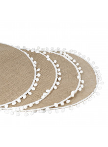 Natural Elements Set of 4 Woven Hessian Jute Round Table Mats, 38cm