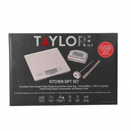 Taylor Pro Kitchen Scales, Timer and Thermometer Gift Set, Rose Gold