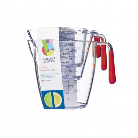 Colourworks 3 Piece Red Acrylic Measuring Jug Set