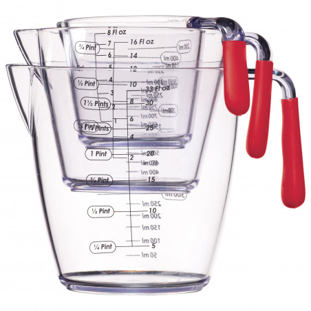 Colourworks 3 Piece Red Acrylic Measuring Jug Set