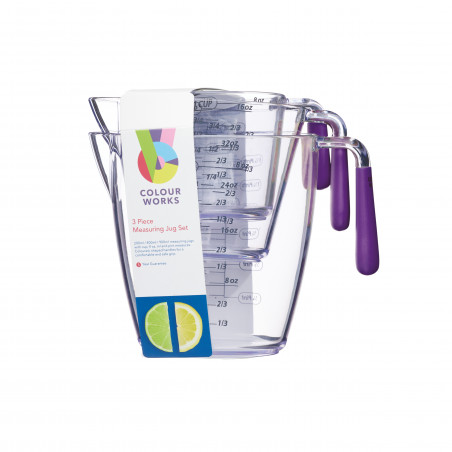 Colourworks 3 Piece Purple Acrylic Measuring Jug Set