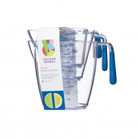 Colourworks 3 Piece Blue Acrylic Measuring Jug Set