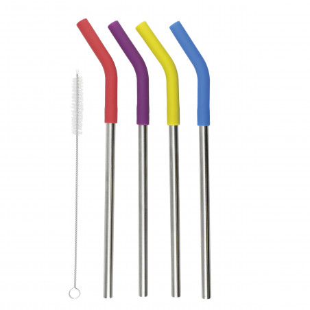 Colourworks Set Of 4 Reusable Metal Straws With Cleaner