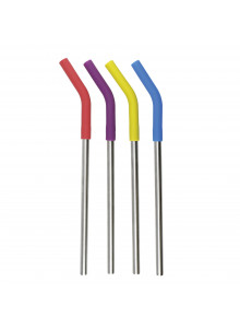 Colourworks Set Of 4 Reusable Metal Straws With Cleaner
