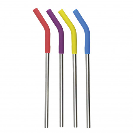 Colourworks Set Of 4 Reusable Metal Straws With Cleaner