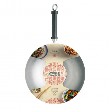 World of Flavours Oriental Plain Carbon Steel 30cm Wok