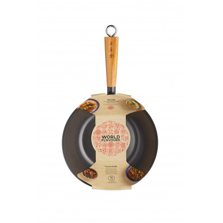 World of Flavours Oriental Carbon Steel 25cm Non-Stick Wok