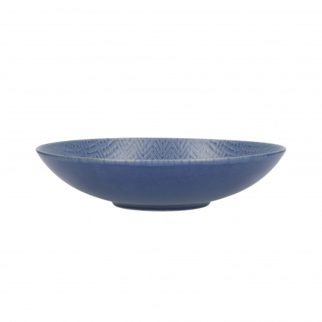 KitchenCraft Set of 4 Glazed Stoneware Pasta Bowls - Embossed Blue / Cream