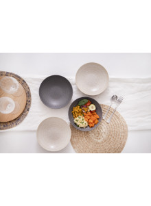 KitchenCraft Set of 4 Glazed Stoneware Pasta Bowls - Embossed Grey / Black