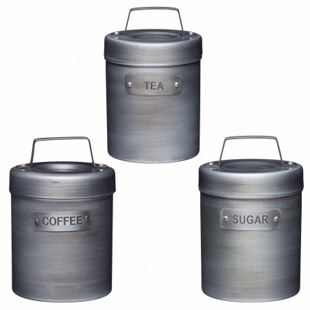 Industrial Kitchen Tea, Coffee, Sugar Canister 3 Piece Set