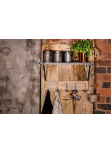 Industrial Kitchen Wall-Mounted Shelf with Hooks