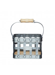 Industrial Kitchen Metal and Mango Wood Condiment Caddy