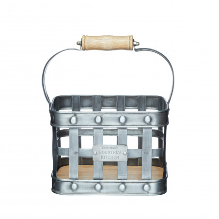 Industrial Kitchen Metal and Mango Wood Condiment Caddy