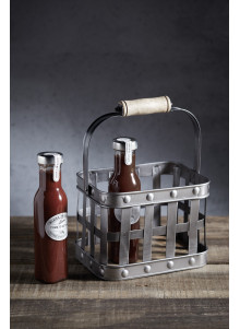 Industrial Kitchen Metal and Mango Wood Condiment Caddy