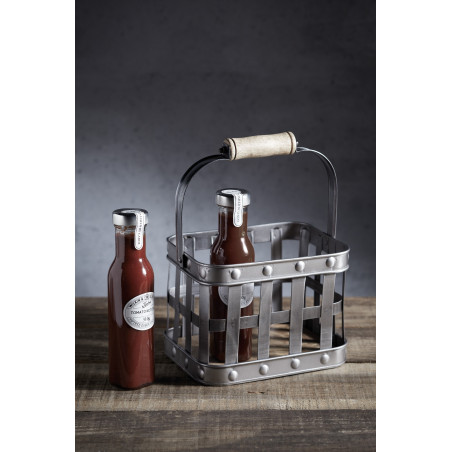 Industrial Kitchen Metal and Mango Wood Condiment Caddy