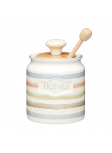 Classic Collection Striped Ceramic Honey Pot with Wooden Dipper
