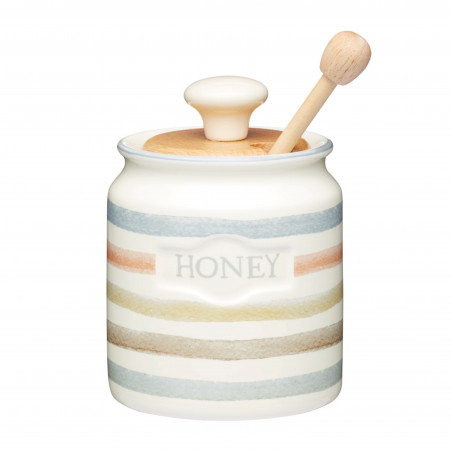Classic Collection Striped Ceramic Honey Pot with Wooden Dipper