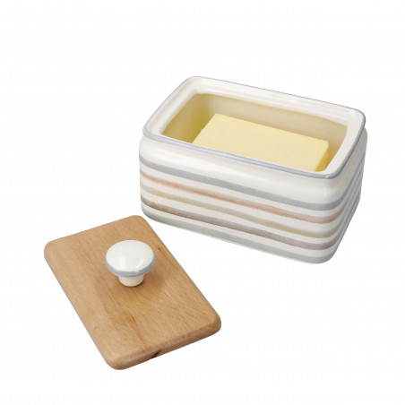 Classic Collection Striped Ceramic Butter Dish with Lid