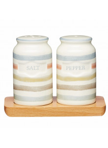 Classic Collection Vintage-Style Ceramic Salt and Pepper Shakers & Wooden Tray