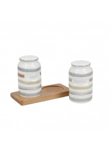 Classic Collection Vintage-Style Ceramic Salt and Pepper Shakers & Wooden Tray