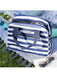 KitchenCraft Lulworth 11.5 Litre Blue Stripe Holdall Style Cool Bag