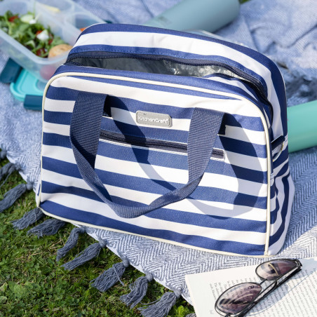 KitchenCraft Lulworth 11.5 Litre Blue Stripe Holdall Style Cool Bag