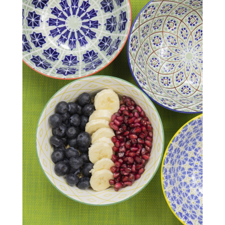 KitchenCraft Patterned Cereal Bowl Set in Gift Box, Ceramic, 'World of Flavours' Designs, 15cm, 4 Pieces