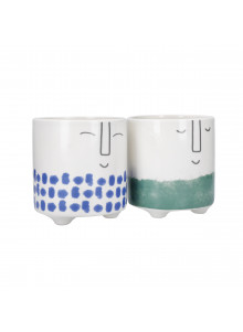 KitchenCraft Set of 2 Ceramic Plant Pots with Happy Face Designs
