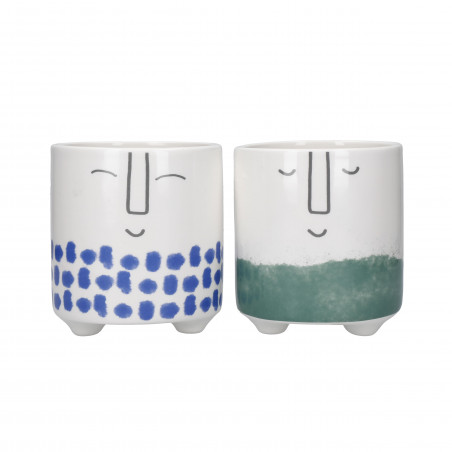 KitchenCraft Set of 2 Ceramic Plant Pots with Happy Face Designs