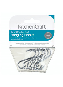 KitchenCraft Pack of Six Stainless Steel Small Hanging Hooks