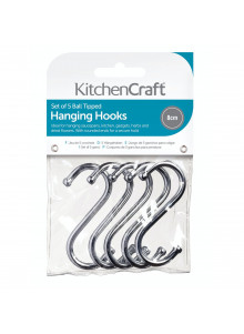 KitchenCraft Pack of Five 8cm Chrome Plated 'S' Hooks
