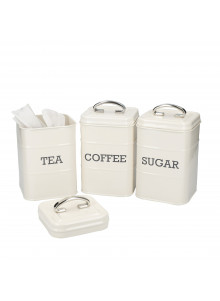 Living Nostalgia Three Piece Tea, Coffee & Sugar Tin Canister Set - Antique Cream