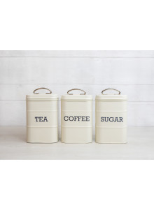 Living Nostalgia Three Piece Tea, Coffee & Sugar Tin Canister Set - Antique Cream