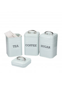 Living Nostalgia Three Piece Tea, Coffee & Sugar Tin Canister Set - Vintage Blue