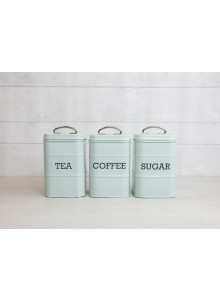 Living Nostalgia Three Piece Tea, Coffee & Sugar Tin Canister Set - Vintage Blue