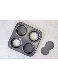 MasterClass Non-Stick Four Hole Loose Base Fluted Mini Tartlet Pan