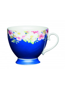 KitchenCraft China Blue Border Floral 400ml Footed Mug