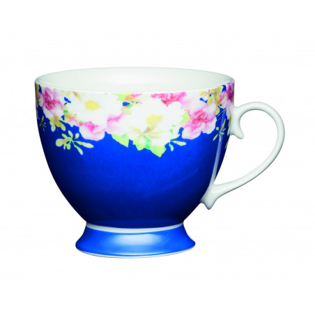 KitchenCraft China Blue Border Floral 400ml Footed Mug