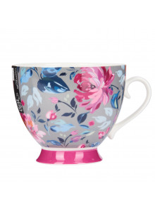 KitchenCraft China Grey Floral 400ml Footed Mug