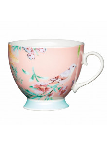 KitchenCraft China Peach Birds 400ml Footed Mug
