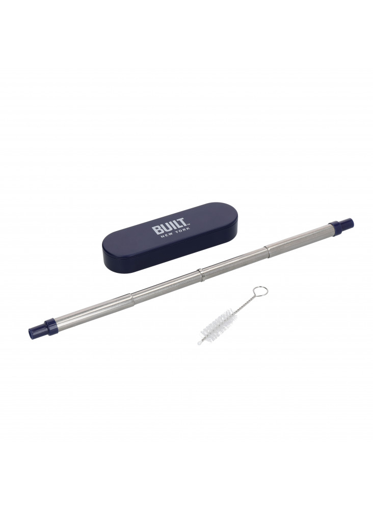 BUILT Retractable Straw with Case, Stainless Steel, Navy BUILT Retractable Straw with Case, Stainless Steel, Navy