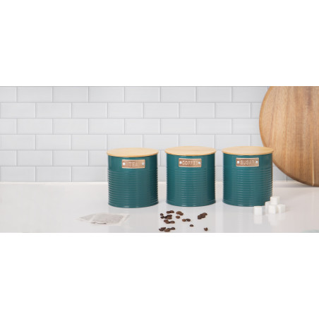 KitchenCraft Tea, Coffee and Sugar Canisters Set of 3, 1L - Teal