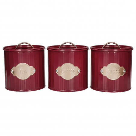 KitchenCraft Tea, Coffee and Sugar Canisters Set of 3, 1L - Burgundy