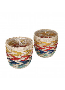 KitchenCraft Set of 2 Seagrass Planters with Rainbow Stripe Design