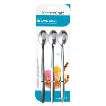 KitchenCraft Set of 3 Stainless Steel Ice Cream / Soda Spoons