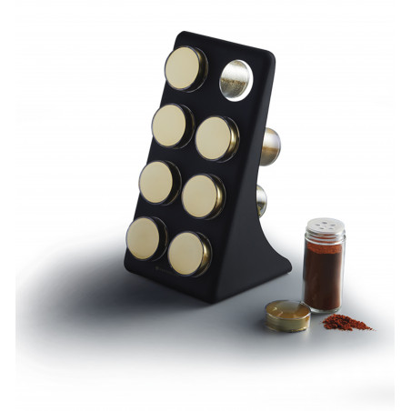 MasterClass Eight Jar Spice Rack with Matt Black and Brass Finish