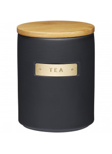 MasterClass Stoneware and Brass Effect Tea Caddy with Airtight Bamboo Lid
