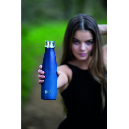Built 500ml Double Walled Stainless Steel Water Bottle Black and Blue Ombre