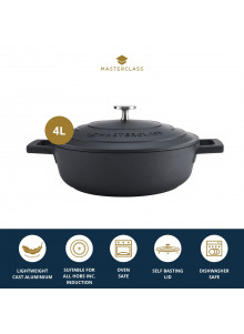MasterClass 2.5L Cast Aluminium Shallow Casserole Dish, Black